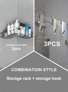 1pc Bathroom Shelf, Shower Caddy Rack, Bathroom Kitchen No Punching Triangle Storage Rack, Punch-Free Bathroom Storage Rack,Cast Iron Corner Shower Stand - Drill-Free Wall-Mounted Bathroom Storage Stand, Black Metal Mesh Design, Easy To Access And Organize, Suitable For Shampoo, Conditioner And Soap, Bathroom Storage Solution | Modern Bathroom Decoration | Suitable For Damp Environments, Bathroom Organization And Storage