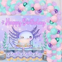 Axolotl Theme Birthday Party Decorations Purple Balloon Garland Arch Kit Axolotl Theme Happy Birthday Photograph Background Cupcake Toppers For Boys Girls 1st 2nd 3rd Birthday Party Decor Supplies - 豐富多彩的 - 查看 2