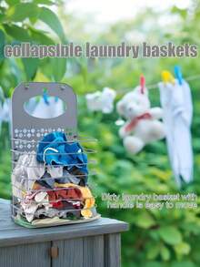 可折叠洗衣篮 悬挂式洗衣篮 带手柄脏衣篮，便携式免打孔可折叠塑料篮，适用于家庭、大学宿舍（大号），衣物收纳桶 洗衣篮 壁挂式，带手柄脏衣篮 - 彩色 - 查看 4