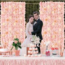 Peach Colored Flower Wall 3D Flower Wall Background Flower Wedding Rose Wall Background Flower Used For Bridal Shower Birthday Party Wedding Rose Photo Background Valentine's Day Halloween Christmas Decoration - 桃色 - 查看 8