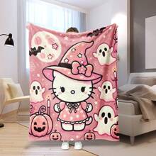 Sanrio 1pc Hello Kitty Cartoon Character Pattern Flannel Digital Print Blanket. This Warm Blanket Can Be Matched With Various Home Decor Styles, And Is Suitable For Use On The Sofa In The Living Room Or On The Bed In The Bedroom.