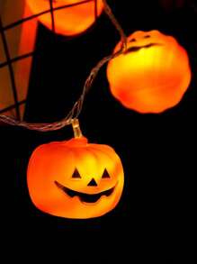 万圣节装饰南瓜灯串 - 可爱防水橙色杰克南瓜灯电池供电灯，2 种模式稳定/闪烁灯，适用于室内和室外派对装饰 - 黃色 - 查看 4