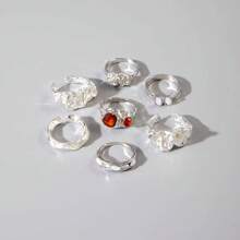 7 Peças/Conjunto Anéis de Liga Vintage Geométricos com Conjunto de Anéis Incrustados Assimétricos de Cristal