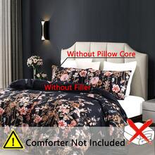 Black Floral Duvet Cover Set Full/Queen Comforter Cover Set 90"X90"Duvet Cover With Zipper Closure And 2 Pillow Shams Microfiber Soft Lightweight 3pcs Garden Farmhouse Plant Bedding Set - màu đen - Xem 2