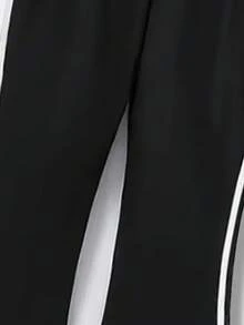 女童高腰喇叭腿弹力修身运动裤，带双条纹，健身跑步紧身裤，适合大龄年轻女孩的休闲裤，瑜伽裤 - 黑色 - 查看 7