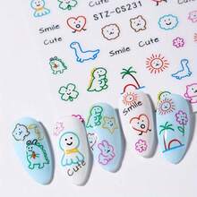 Cute Dinosaur & Japanese Sun Face Nail Stickers - Hypoallergenic Self-Adhesive Nail Art Decals With Glossy Finish, Adorable Cartoon Animal Designs For Fun Manicures - Nhiều màu - Xem 4