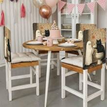 1 Stück/4 Stücke/6 Stücke/10 Stücke Halloween Katzen- & Geister-Muster Plüsch Stuhlbezug, abnehmbarer Kurzflor Stoff Stuhlüberzug, Rückenschutz für Stühle, geeignet für alle Jahreszeiten, Feiertags-Dekorationsstuhlbezug für Esszimmer, Wohnzimmer, Zuhause, mit Rückenschutz, passend für Esszimmer, Büro, Wohnzimmer, Hotel und Heimdekoration