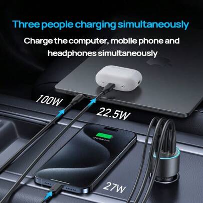 anker A2737 GaN Car Fast Charger High-Power Three-Port Fast Charger Efficient Heat Dissipation Intelligent Diversion Without Damaging The Device Stable Plug Car And Home Dual-Use Fast Full Charge