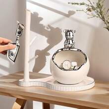 1 pieza Tarro de almacenamiento de cerámica con soporte, decoración de oso y conejo, organizador de joyas y cosméticos de animales lindos de múltiples usos, tarro de dulces y galletas encantador y soporte para baratijas para mostrador, escritorio, baño, cómoda, guardería, dormitorio, accesorio, decoración de habitación, decoración del hogar, acento de sala de estar, exhibición de despensa de cocina, regalo para ella, cumpleaños, anfitriona de vacaciones, relleno de calcetín navideño, regalo del Día de San Valentín, favor de fiesta de temporada, solución de organización del hogar, acento decorativo para estantes y mesas, ornamento funcional y elegante para almacenamiento de espacios pequeños - Multicolor - Ver 3