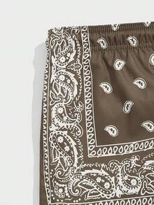 Men's Boho Paisley Print Drawstring Waist Summer Shorts With Pocket - Brown Paisley - View 2