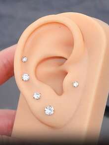 Set de 6 piezas de aretes de botón de acero inoxidable con rosca interna, aretes de perforación de cartílago con circonita de diferentes tamaños - Dorado - Ver 3