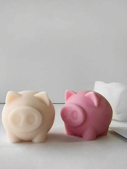 1个新款可爱小猪造型蜡烛硅胶模具，DIY带/不带孔，创意家居装饰配件模具