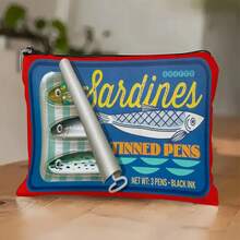 1 pieza, Bolsa de cosméticos con estampado de lata de sardinas simulada - Bolsa de medicina reutilizable de estilo bohemio, estuche para lápices con estética de sardinas, bolsa de maquillaje, bolsa de almacenamiento para viajes y cosméticos - Adecuada para la escuela, decoración del hogar de verano, almacenamiento de joyas, bolsa de aperitivos, bolsa de viaje de 9 pulgadas * 6 pulgadas para útiles escolares de vacaciones, vacaciones, regreso a la escuela, bolsa de viaje para mujeres - Multicolor - Ver 4
