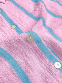 大码宽松开衫衬衫，优雅休闲通勤时尚外套，春季新款 - 粉紅蘭 - 查看 5