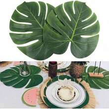 10/20/30/40/50/78pcs Artificial Palm Leaves, Large Leaf Placemats, Green Palm Leaves Party Decor, Tropical Tabletop Decor, Hawaiian Leaves Decor, Wild Animal Leaves Decor, Fake Plants - Green - View 5