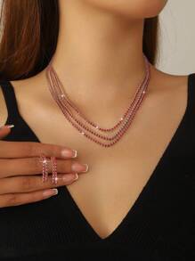 2pcs Women's Luxury Jewelry Set, Crystal Necklace + Earrings, Elegant And Suitable For Daily Wear And Other Festivals