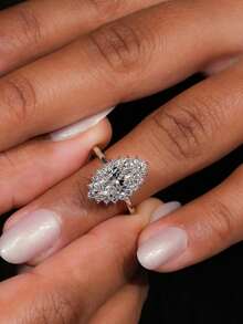 1 chiếc nhẫn kim cương hình chữ V sang trọng cổ điển, quà tặng đính hôn, quà tặng ngày lễ, trang sức bạc S925 cao cấp. - Nhẫn Marquise - Xem 2