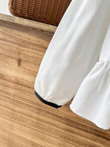 1pc Girls' Peter Pan Collar Floral Print Button Down Shirt, Cute & Sweet, Casual & Versatile - White - View 6