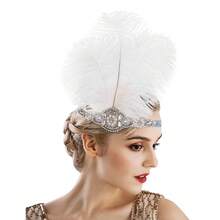20 世纪 20 年代带羽毛的轻佻女郎头饰、咆哮的 20 年代向日葵羽毛头带、20 世纪 20 年代服装配饰、天然羽毛万圣节 - 彩色 - 查看 4