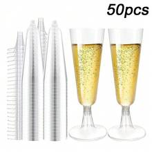 50 piezas Copas elegantes de plástico para fiesta de champán Transparente, ideales para fiestas y cualquier ocasión,Copa de cóctel, copa de vino tinto, copa de postre,diseño elegante - transparente - Ver 1