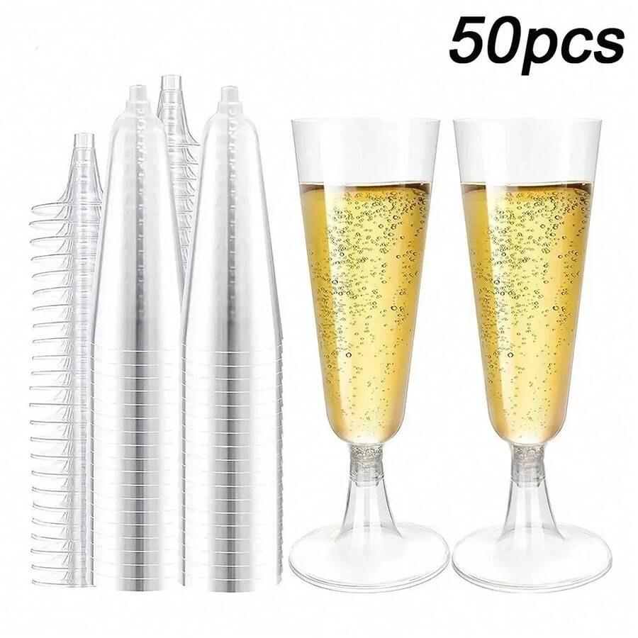 50 piezas Copas elegantes de plástico para fiesta de champán Transparente, ideales para fiestas y cualquier ocasión,Copa de cóctel, copa de vino tinto, copa de postre,diseño elegante - transparente - Ver 1