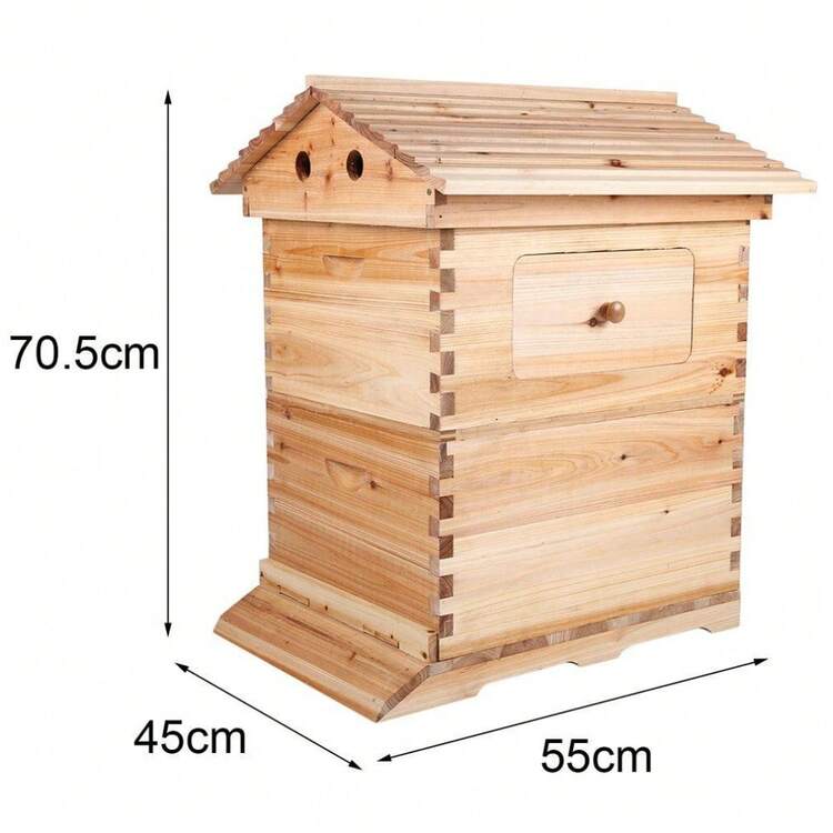 Auto Flowing Bee Hive 3 Layers Auto Bee Hive Extra Brood Box + Super Box 7x Bee Frames Beekeeping Hive - 原木色 - 查看 8