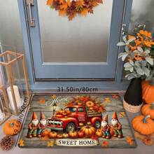 1 pieza Felpudo vintage con estampado de camión y calabaza para Acción de Gracias, felpudo de cocina suave y antideslizante, alfombra de entrada festiva y acogedora, tapete de decoración rectangular de baja pila para sala de estar, dormitorio, cocina, lavandería, baño