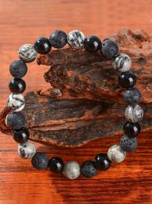 Vintage Stil Herren Naturstein Perlen Armband, elastisches Stein Schmuckstück, Angstlinderung und beruhigende Therapie, geeignet für den täglichen Gebrauch und Feierlichkeiten