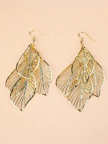 1 Pair Minimalist Versatile Exaggerated Multilayer Hollow Metal Leaf Earrings - Yellow Gold - View 4