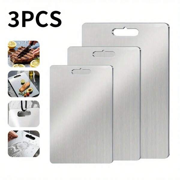 (3件/1件) 不锈钢切菜板 厨房切菜板 小尺寸切菜板 双面分级切菜板套装 适用于各种烹饪任务