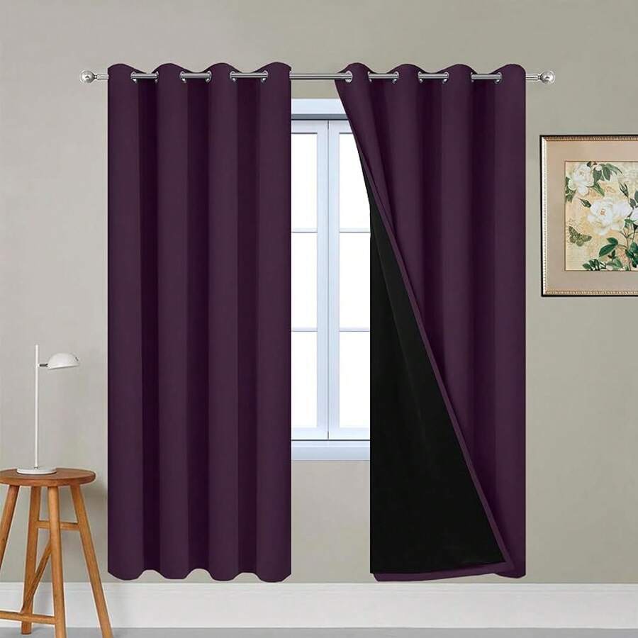 % Blackout Curtains 84 Inches Long, 2 Thick Layers Heat And Light Blocking Soft Thermal Insulated Drapes Bedroom,, 2 Panels (52 Wide Each) - Home Decor - Purple - View 1