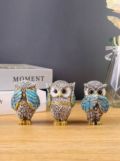 3pcs Blue Owl Decorative Crafts, Suitable For Room Decoration, Household Decor, Durable And Long-Lasting, Home Decor Ornaments, Bedroom Decor, Room Decoration