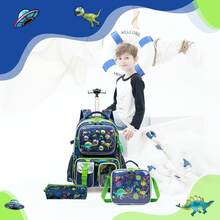 Mochila con ruedas para niños con lonchera y estuche de lápices, set de 3 piezas de equipaje escolar para viajes y regreso a clases - Ver 7