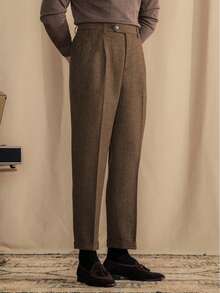 Mens Pants Wool Tweed Herringbone Vintage Dress Pant Trousers Regular Fit Suit Pants For Men - 棕色 - 查看 2