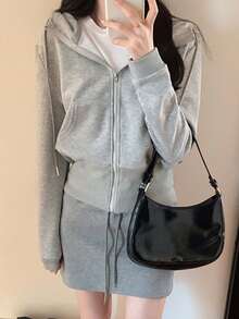 Retro American Style Cropped Hoodie Jacket For Women, Ins Short Tops For Petite, Early Autumn