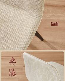 Chaises de Salle à Manger, Lot de 2/ 4/ 6, Support Métallique, Pieds Réglables, Nettoyage Facile, Chaises de Cuisine, Tissu Chenille, PU Texturé Glacé, Blanc Crème - Blanc - Voir 4