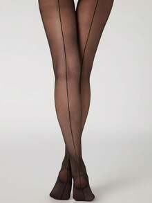 1双超薄透明丝袜，竖条纹提花黑色紧身裤，性感时尚不透明女士连裤袜，透气舒适，适合春夏穿着，也适合办公室/商务场合。 - 黑色 - 查看 2