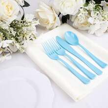 160 Piece Blue Plastic Silverware - Heavy Duty Blue Silverware Includes 80 Forks, 40 Spoons, 40 Knives, Disposable Plastic Utensils Perfect For Wedding, Graduation, Party,9001081 - Blue - View 5