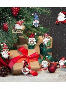 24 Stück Weihnachts-Wichtel Holz-Hängeornamente mit Schnüren, Holz-Hängedekoration für Weihnachtsbaum, Wichtel-Weihnachtsmann-Puppe Holz-Hängebasteleien, Wichtel-Elf Party-Zubehör