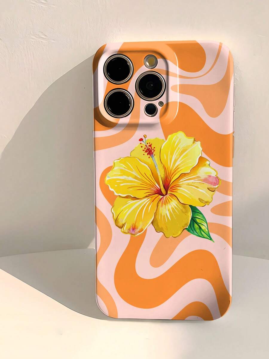 Flower 1件極簡藝術色塊不對稱圖案穿孔亮面薄膜硬殼手機殼，適用於 iPhone 11/12/13/14/15/16 Pro Max