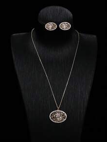 2pcs Elegant Hollow Flower Earrings & Necklace Set, Suitable For Daily, Party, Date, Gathering, Women's Holiday Gift For Wife And Mother