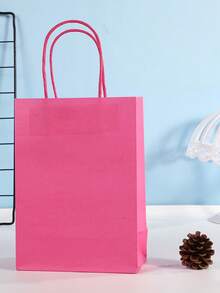 12/24pcs Hot Pink Kraft Paper Bags, Reusable Gift Bags, Bags, Party Favor Bags, Wedding Bags, Suitable For Birthday, Christmas, Back To School, Wedding, Party Gifts - Hot Pink - View 2