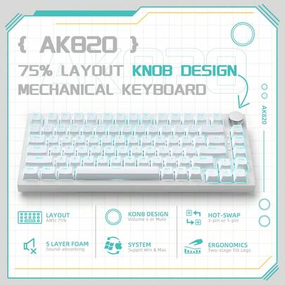  ATTACK SHARK X A.JAZZ AK820 Mechanical Keyboard with CNC Knob Control,75% ANSI Layout,82Keys Gasket Mount Wired Gaming Keyboard,5 Sound Absorbing Foam,Hot-Swap Linear Switch,RGB Backlit,for PC/WIN