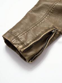 Men's Vintage Thickened Jacket With Multiple Pockets, Stand Collar Motorcycle Jacket, Casual PU Leather Coat - Brown - View 5