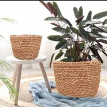 Maceta tejida, cesta de flores de estilo nórdico de ratán para la sala de estar, decoración del balcón, plantas en maceta, decoración del hogar, jarrón, decoración de la habitación, jarrón de flores, jarrón de vidrio