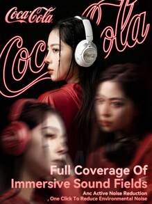 Coca Cola سماعات رأس بلوتوث إلغاء الضوضاء فوق الأذن T07 مع محركات ديناميكية 40 مم ، إلغاء الضوضاء النشط ، عمر البطارية 100 ساعة