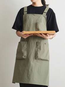 1 件日式纯色双面防水 3 口袋围裙，采用耐用透气尼龙面料制成，适用于家庭厨房、餐饮工作、花卉园艺工作围裙，非常适合母亲节、宰牲节、开斋节礼物 - 彩色 - 查看 5