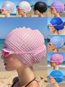 Waterproof Swim Cap For Men And Women - High Elasticity, Ear Protection, And Long Hair Coverage - Large Elastic Silicone Diving Cap, Silicone Swimming Cap, High Elasticity, Thickened Design Suitable For Long And Short Hair, Keeps Hair Dry, Easy To Remove, Suitable For Outdoor Water Sports, Durable Swimming Accessories - Ideal Choice For Valentine's Day, Carnival, Beach Essentials, Beach Accessories, Pool Float - Multicolor - View 2