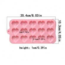1pc 15-Cavity Heart Shaped Silicone Chocolate Mold, Heart Candy Cookie Mold
