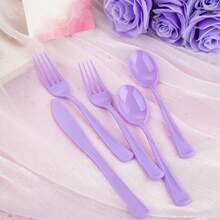 160 piezas de cubiertos de plástico morado - Los cubiertos morados resistentes incluyen 80 tenedores, 40 cucharas,40 cuchillos. Los Utensils de plásticos perfectos para bodas, fiestas, 9001084 - Morado - Ver 7